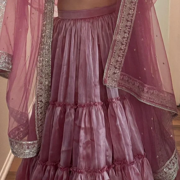 Lashkaraa Dusty Pink Embroidered Organza Lehenga - Picture 5 of 8